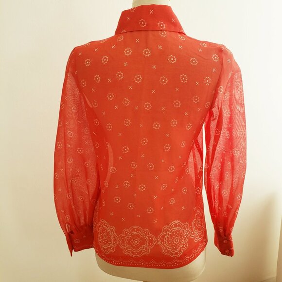 Vintage Red Long Sleeve Pointed Collar Button Down Shirt Blouse by … - Picture 5 of 9